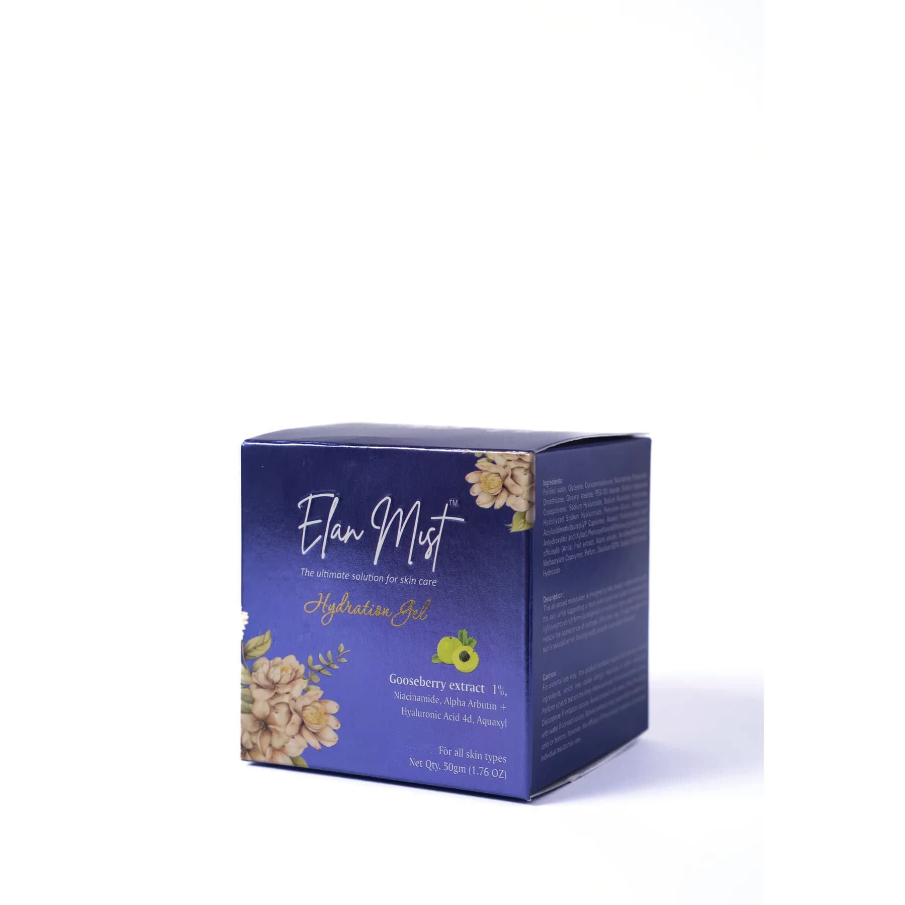 Elanmist HydroBoost Gel carton in blue with gooseberry illustration