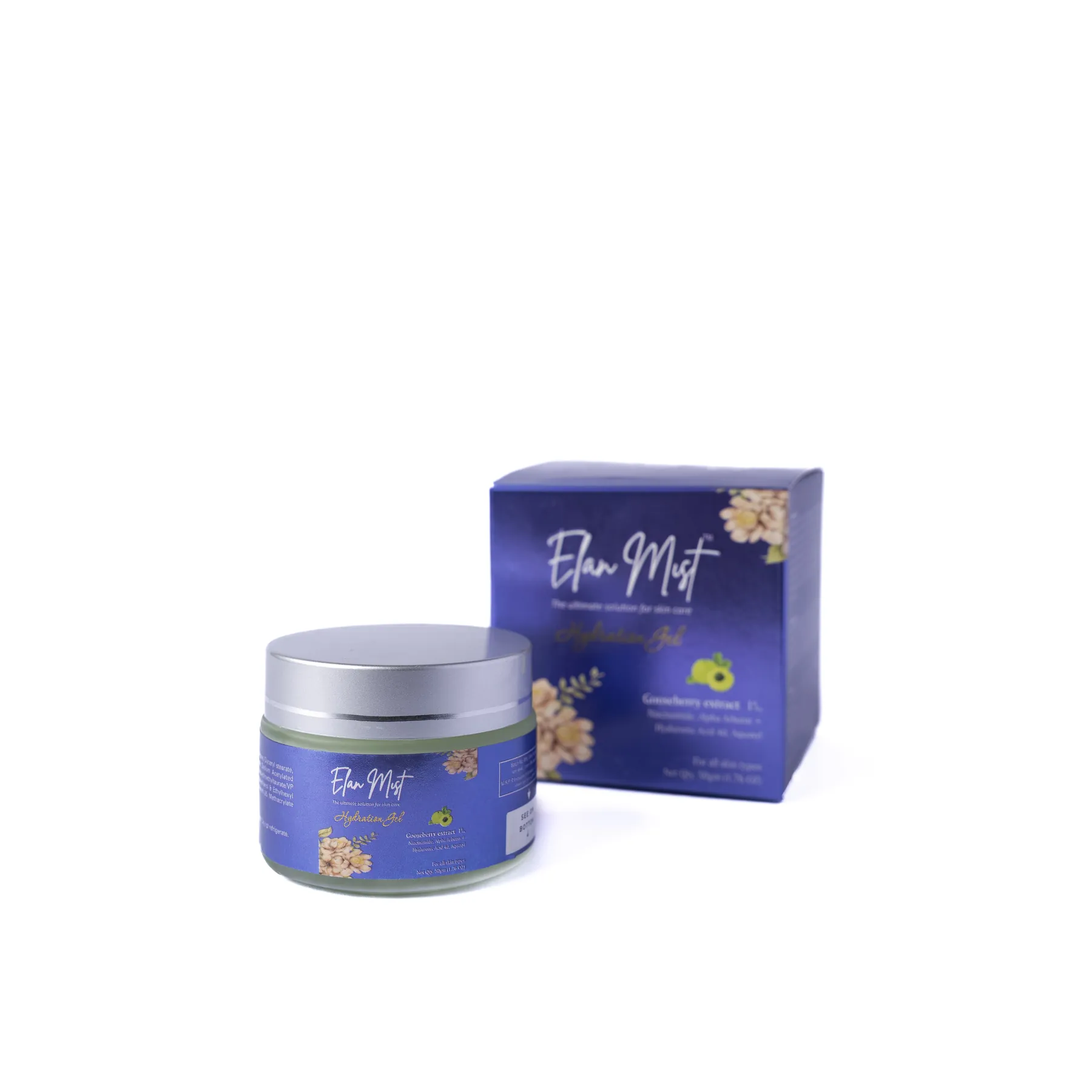 Elanmist HydroBoost Gel jar beside its blue carton